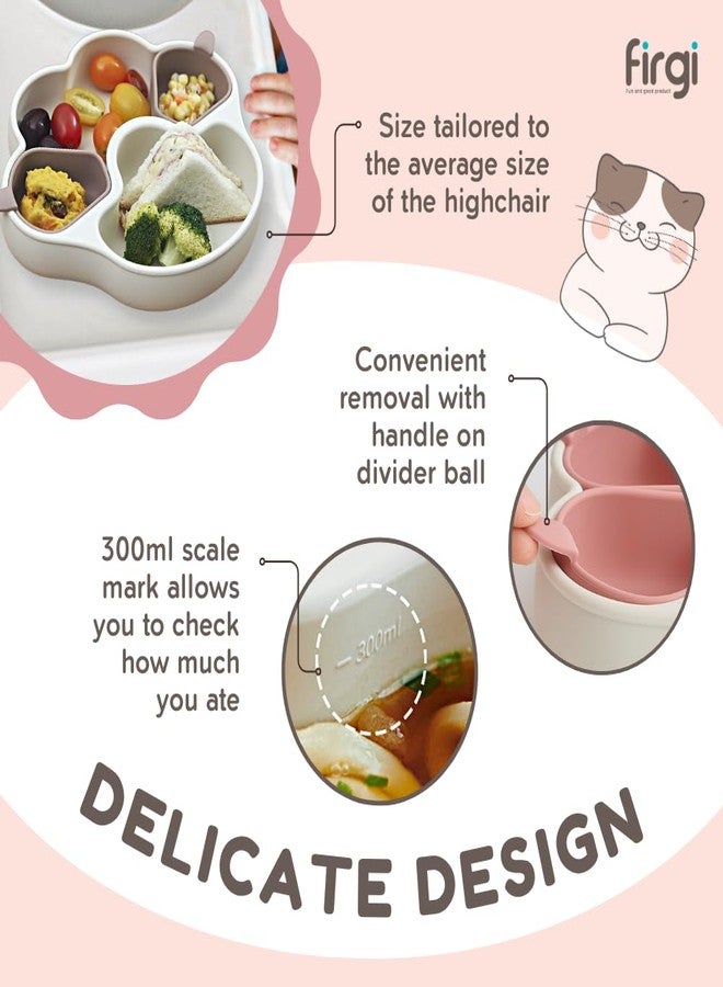 Firgi MEOW Taupe Brown Divided Silicone Baby Toddler Suction Plates Non-Slip Silicon Plates Led Weaning Supplies BPA Free Toddler Travel Non-Toxic Kids with Suction - Image 3